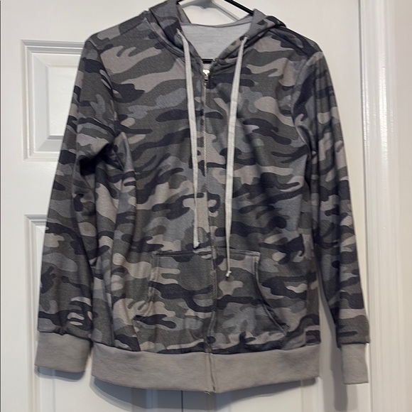Gray Greeb Camouflage Zip-Up Hoodie M - Picture 1 of 5